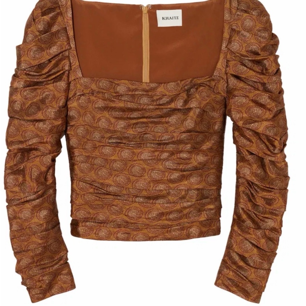 KHAITE Shawna Rouched Medallion-Print top
